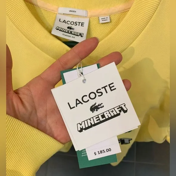 Brand New! Lacoste+Minecraft Yellow UNISEX Sweatshirt, Size S